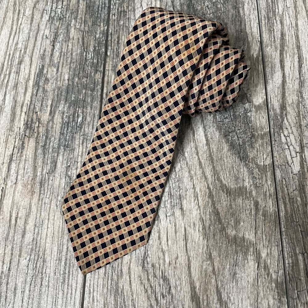Pierre Balmain Geomagnetic Made In Italy Silk Neck Tie Gold Black Red